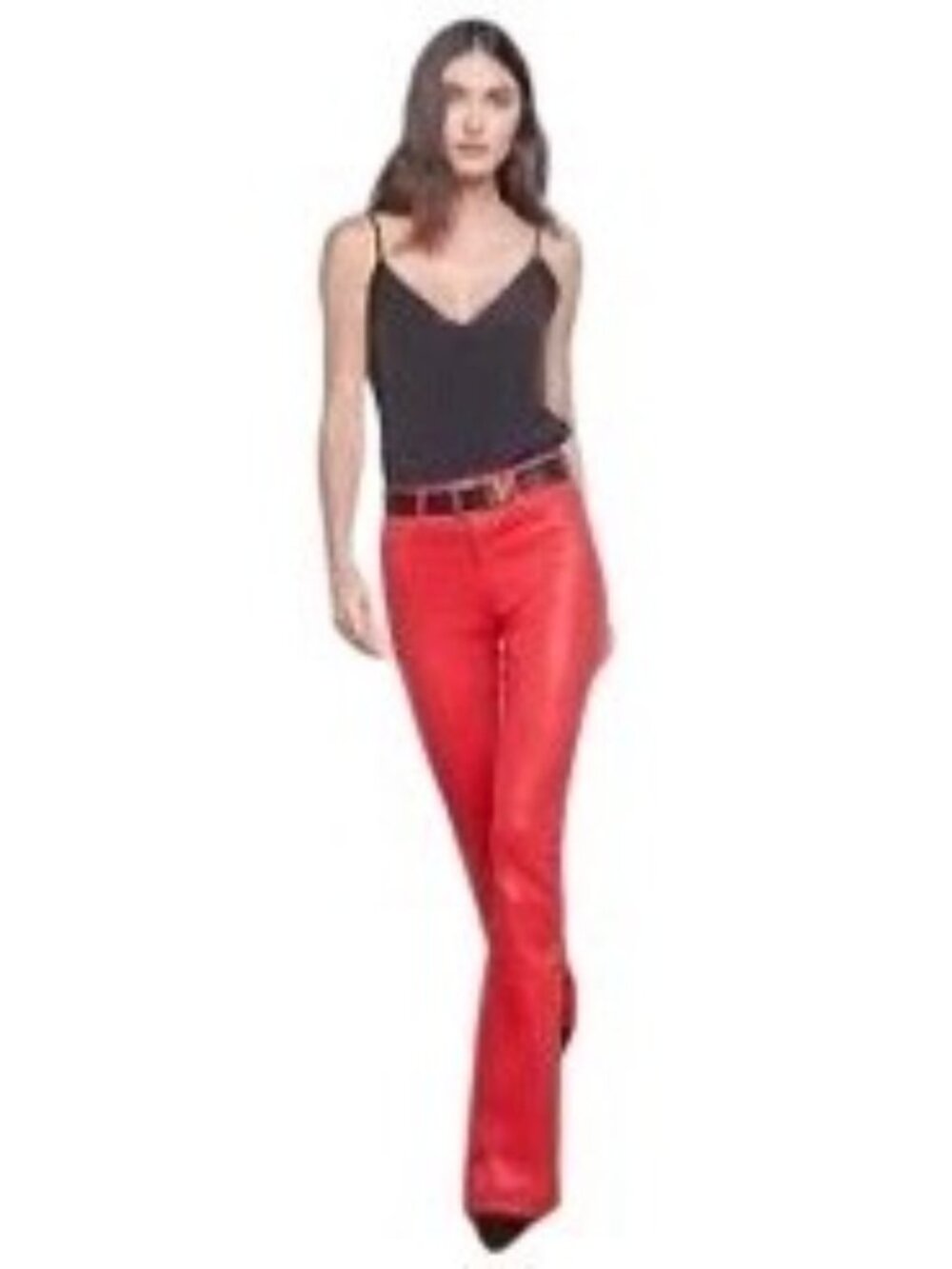 L'AGENCE Marty Coated Flare Jeans Tango Red High Rise Denim Size 26 New